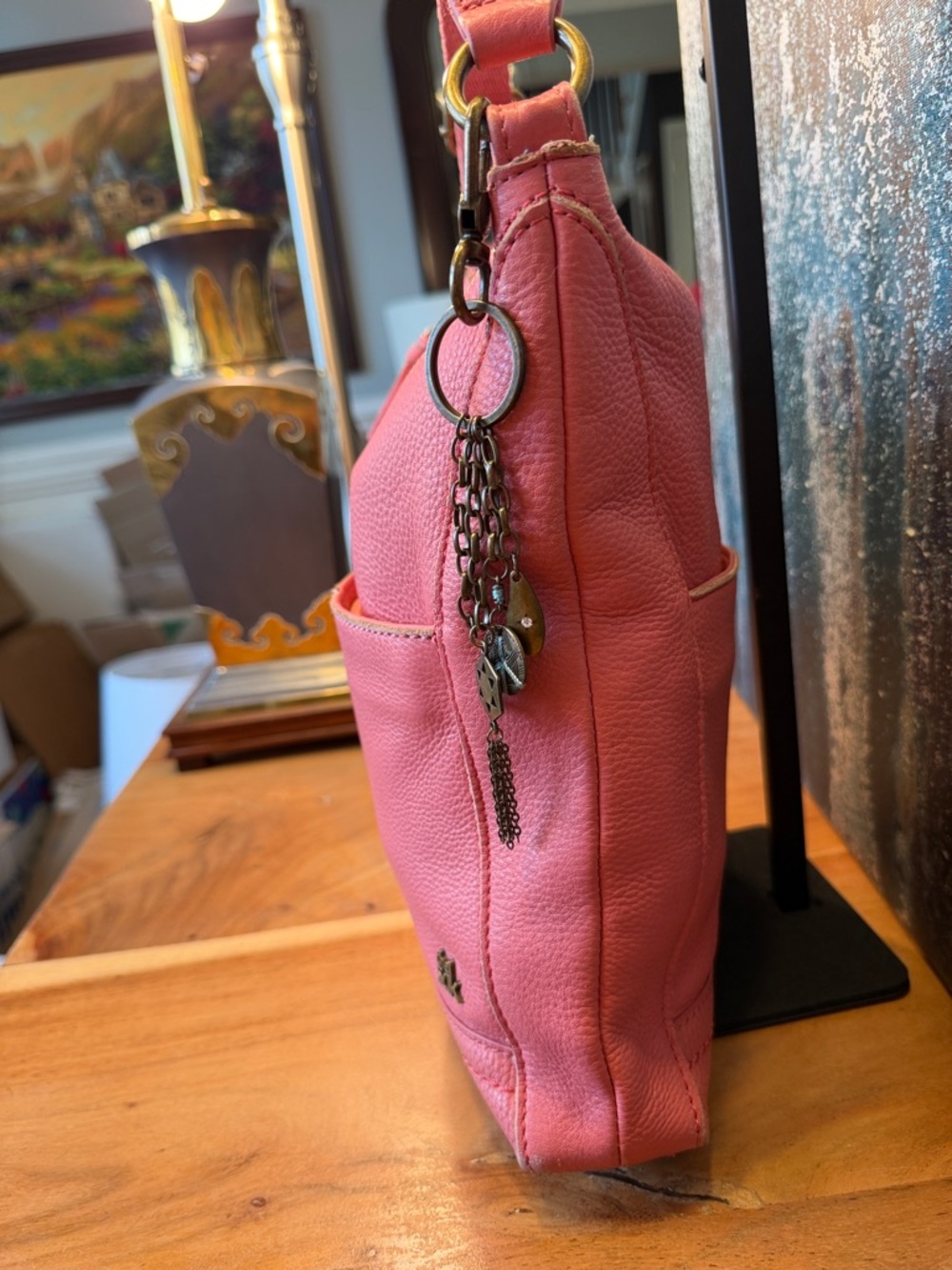 The Sak Boho Pebbled Leather Crossbody Bag Pink Casual Chic - Picture 9 of 17